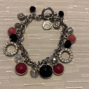 White House Black Market Silver Bracelet with Black and Pink Gems
